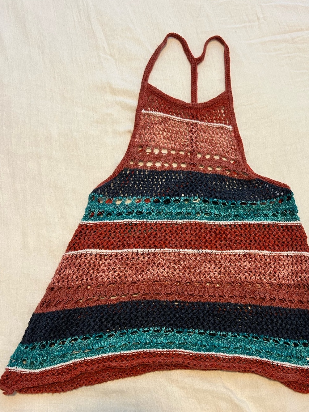 American Eagle Outfitters Rust, Teal & Navy Crochet Tank